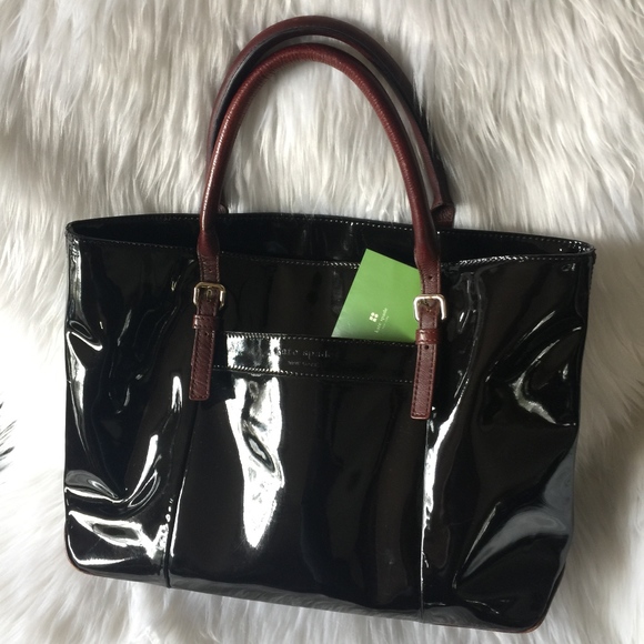kate spade Handbags - Kate Spade black patent/brown leather handbag tote
